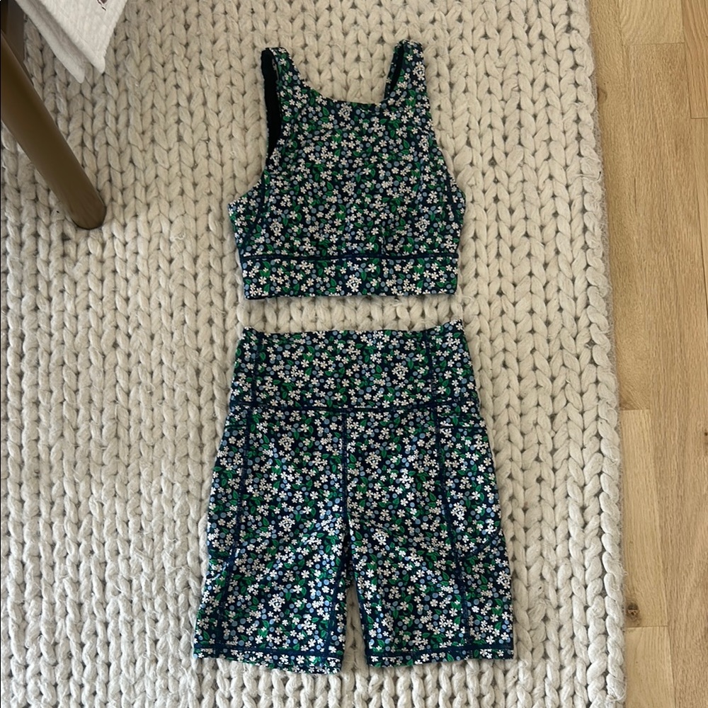 JCrew Floral Crop Top and Biker Shorts Set